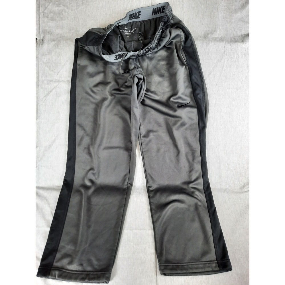 Nike Men Medium Fleece Drawstring Stretch Waistband Gray Black Sweatpants